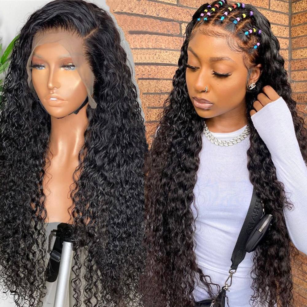 13x6 Transparent Lace Frontal Water Wave Wigs Natural Black - Doaburu Hair