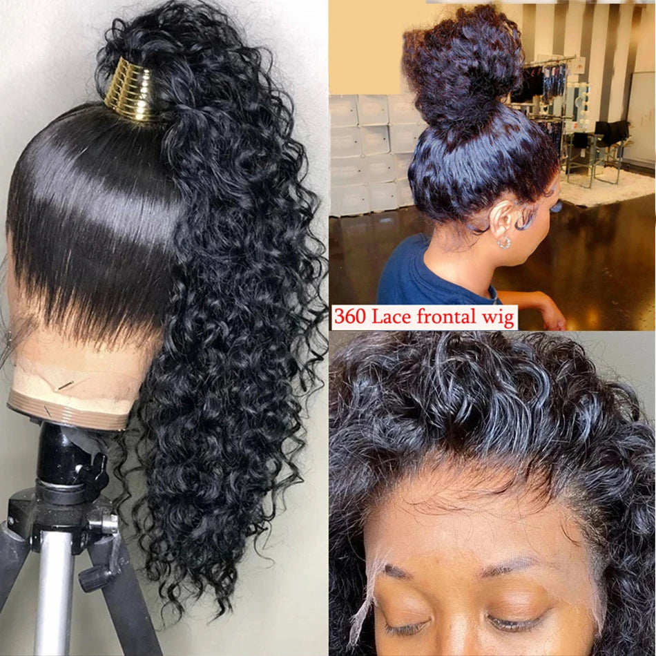 360 Lace Frontal Wig Kinky Curly Virgin Hair Natural Black Pre-Plucked - Doaburu Hair