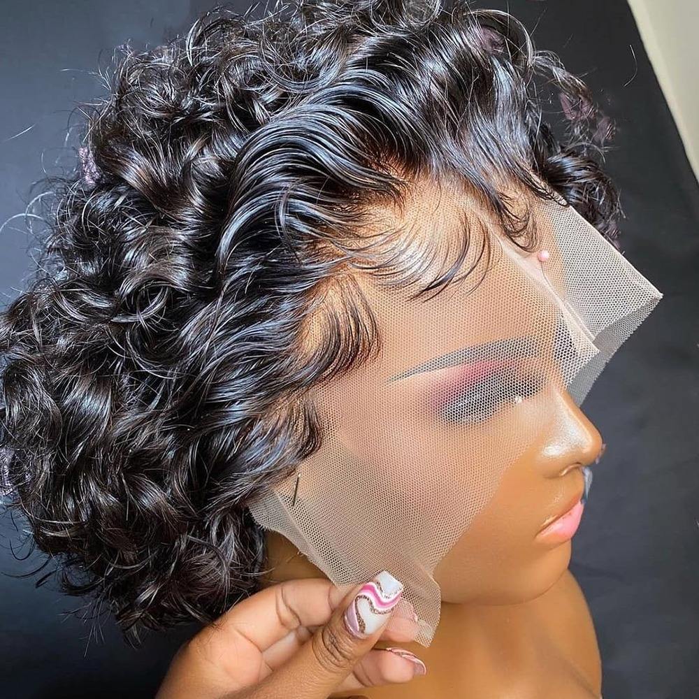 Short Pixie Cut Curly Wig Natural Black Human Hair Bob Wig - Doaburu Hair