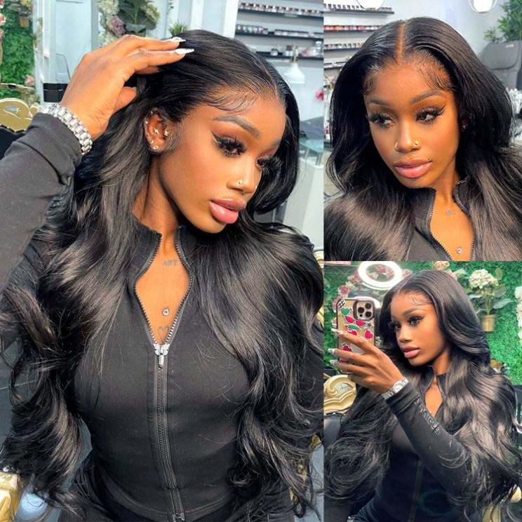 13x6 Transparent Lace Frontal Body Wave Wigs Natural Black - Doaburu Hair