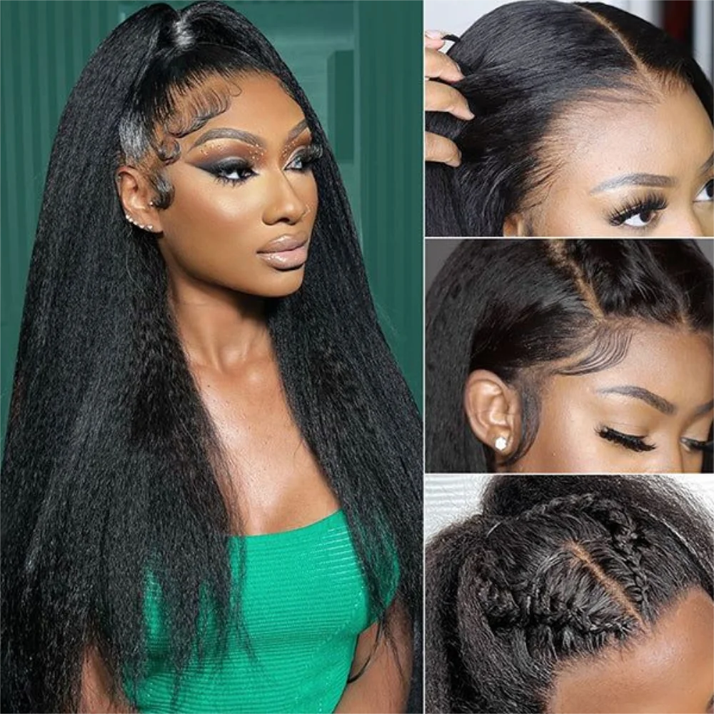 360 Lace Frontal Wig Yaki Straight Brazilian Virgin Hair Natural Black Pre-Plucked - Doaburu Hair