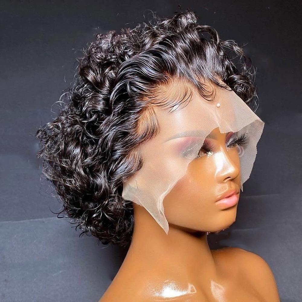 Short Pixie Cut Curly Wig Natural Black Human Hair Bob Wig - Doaburu Hair