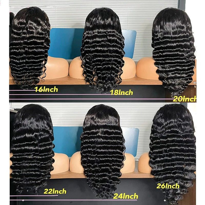 Full Lace Wig Loose Deep Wave Brazilian Virgin Hair Natural Black Pre-Plucked - Doaburu Hair