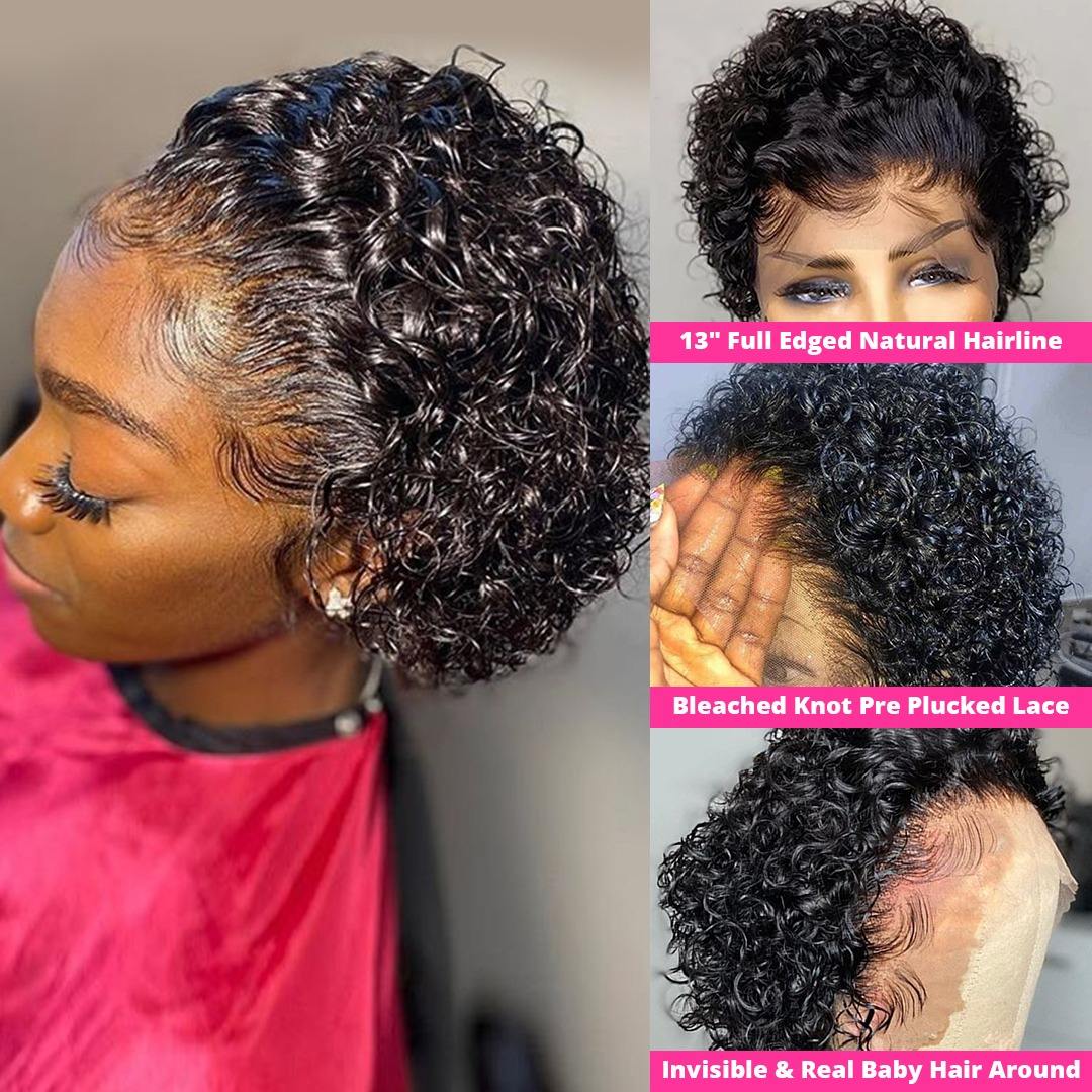 Short Pixie Cut Curly Wig Natural Black Human Hair Bob Wig - Doaburu Hair