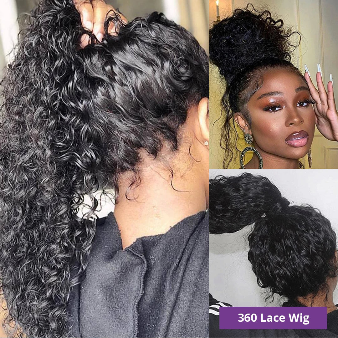 360 Lace Frontal Wig Water Wave Virgin Hair Natural Black Pre-Plucked - Doaburu Hair