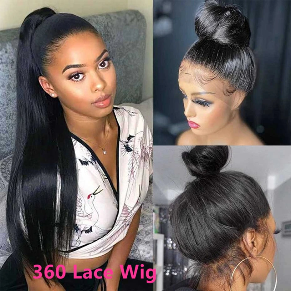 360 Lace Frontal Wig Straight Hair Virgin Hair Natural Black Pre-Plucked - Doaburu Hair