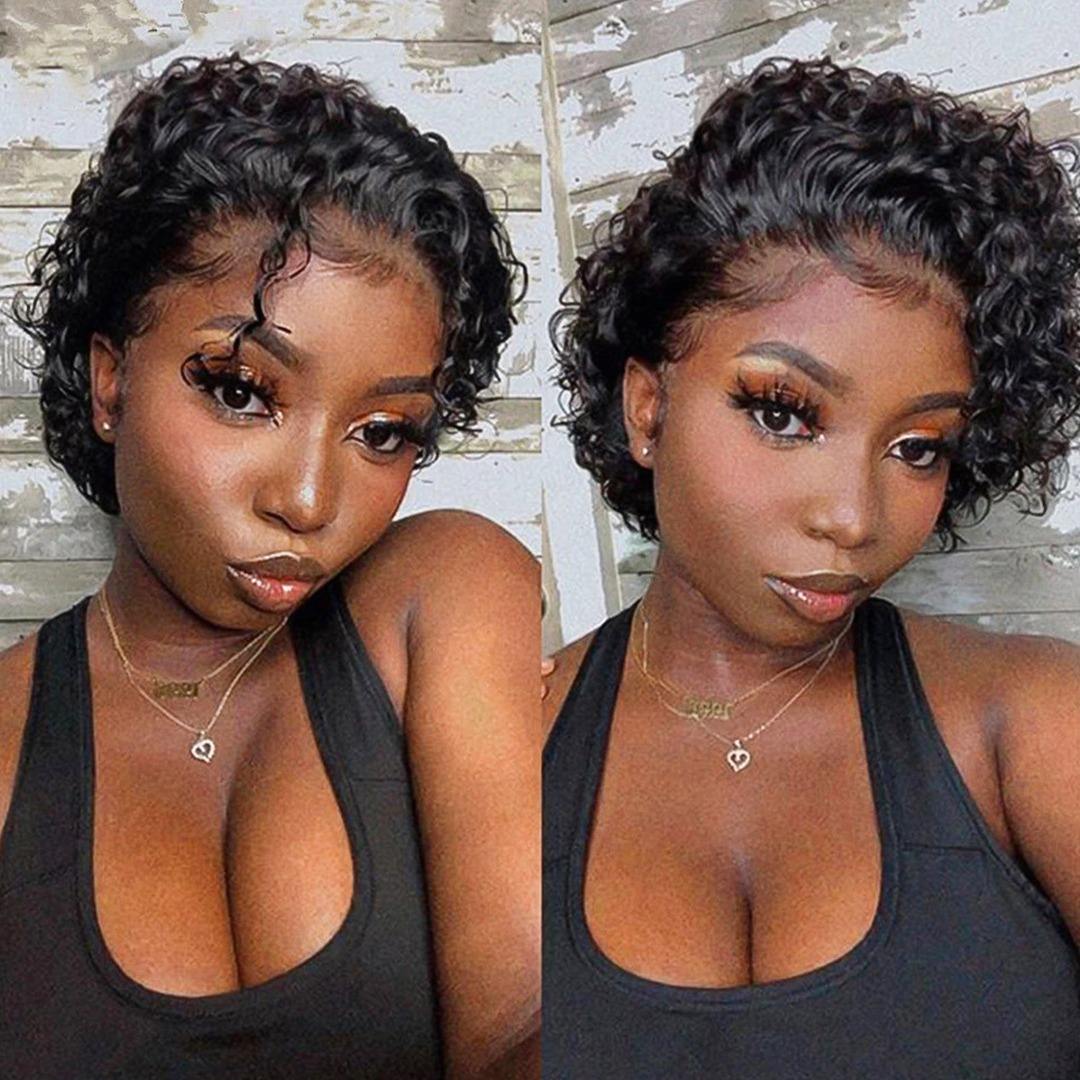 Short Pixie Cut Curly Wig Natural Black Human Hair Bob Wig - Doaburu Hair