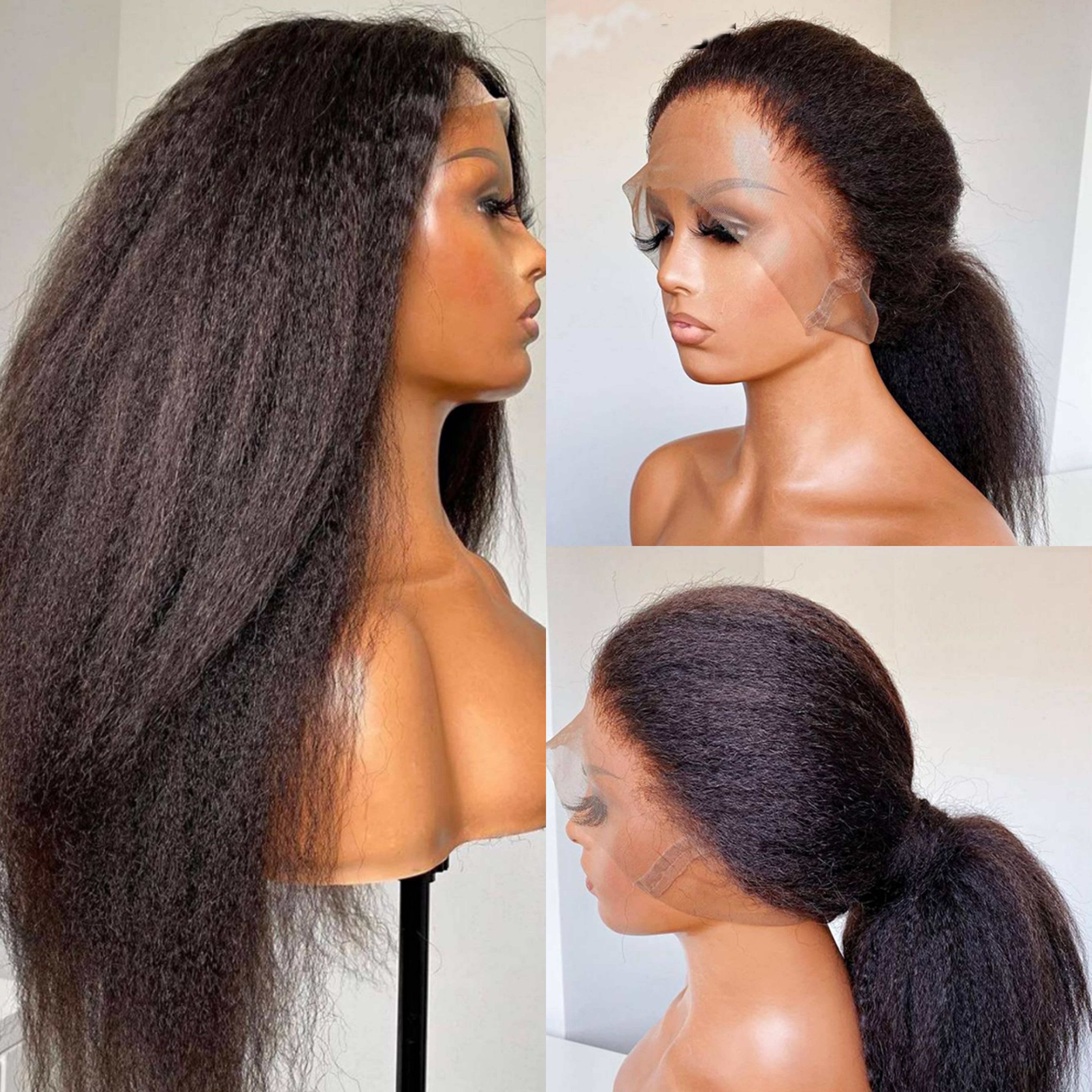 360 Lace Frontal Wig Yaki Straight Brazilian Virgin Hair Natural Black Pre-Plucked - Doaburu Hair