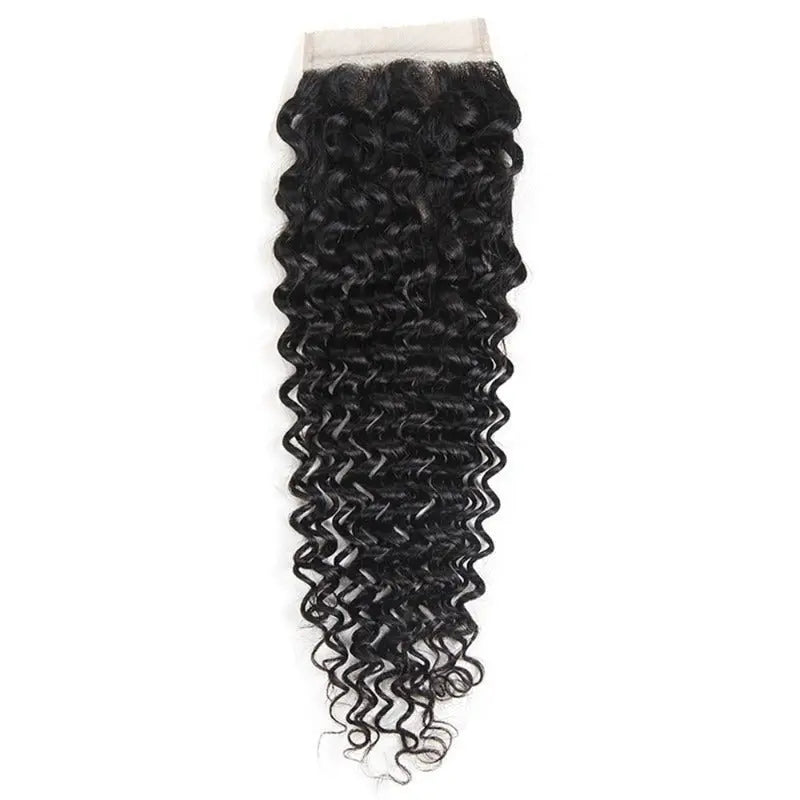 Natural Black 3 Bundles Deep Wave Brazilian Virgin Hair With 4*4 Lace Closure - Doaburu Hair