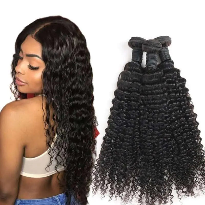 Natural Black 3 Bundles Deep Wave Brazilian Virgin Hair With 4*4 Lace Closure - Doaburu Hair