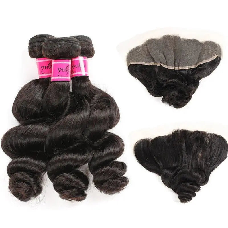 Natural Black 3 Bundles Loose Wave Brazilian Virgin Hair With 13*4 Lace Frontal - Doaburu Hair