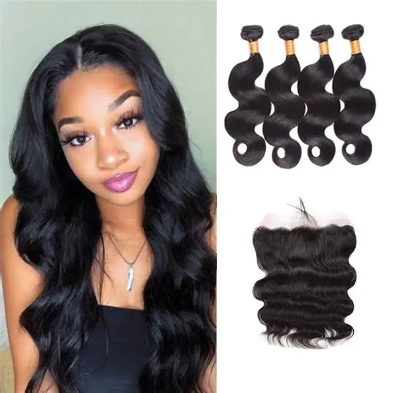 Natural Black 4 Bundles Body Wave Brazilian Virgin Hair With 13*4 Lace Frontal - Doaburu Hair