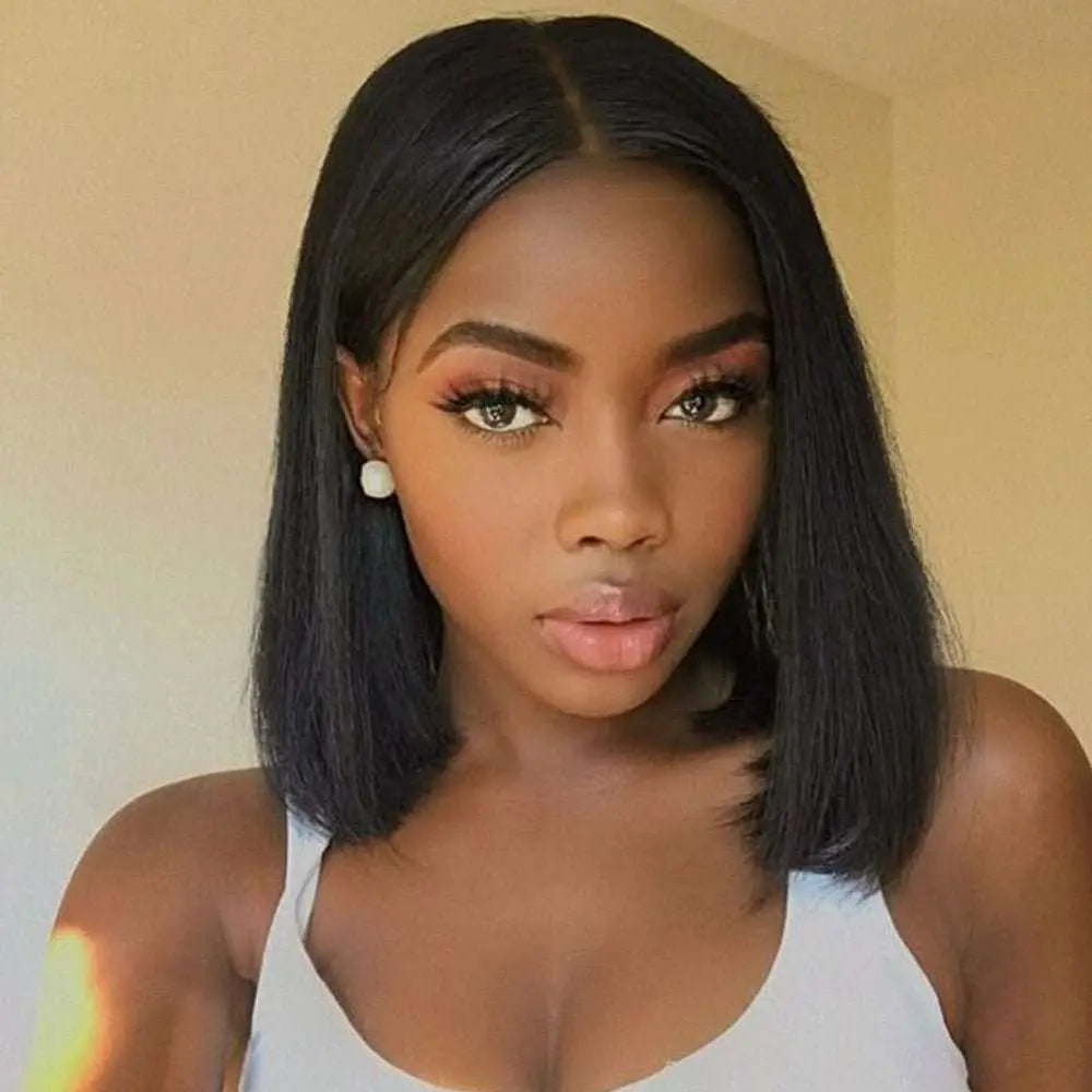 Natural Black Short Cut 13*4 Lace Frontal Bob Straight Wigs - Doaburu Hair