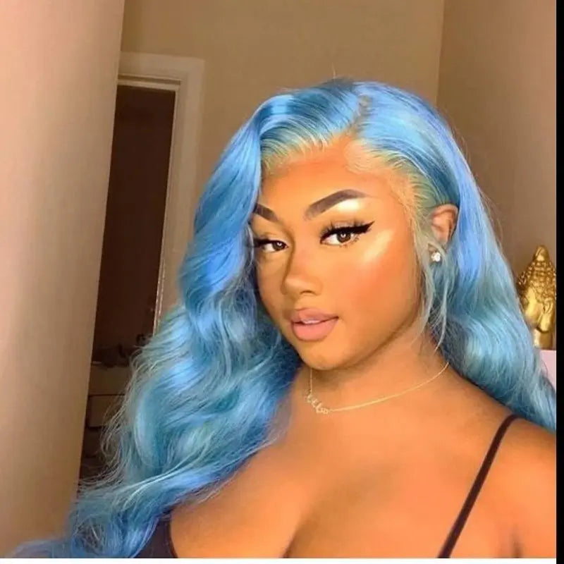 Navy Blue/Sky Light Blue Color 13*4 Lace Frontal Wigs All Texture - Doaburu Hair