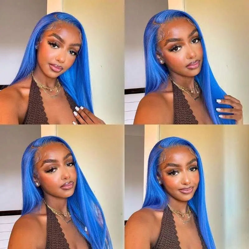 Navy Blue/Sky Light Blue Color 13*4 Lace Frontal Wigs All Texture - Doaburu Hair