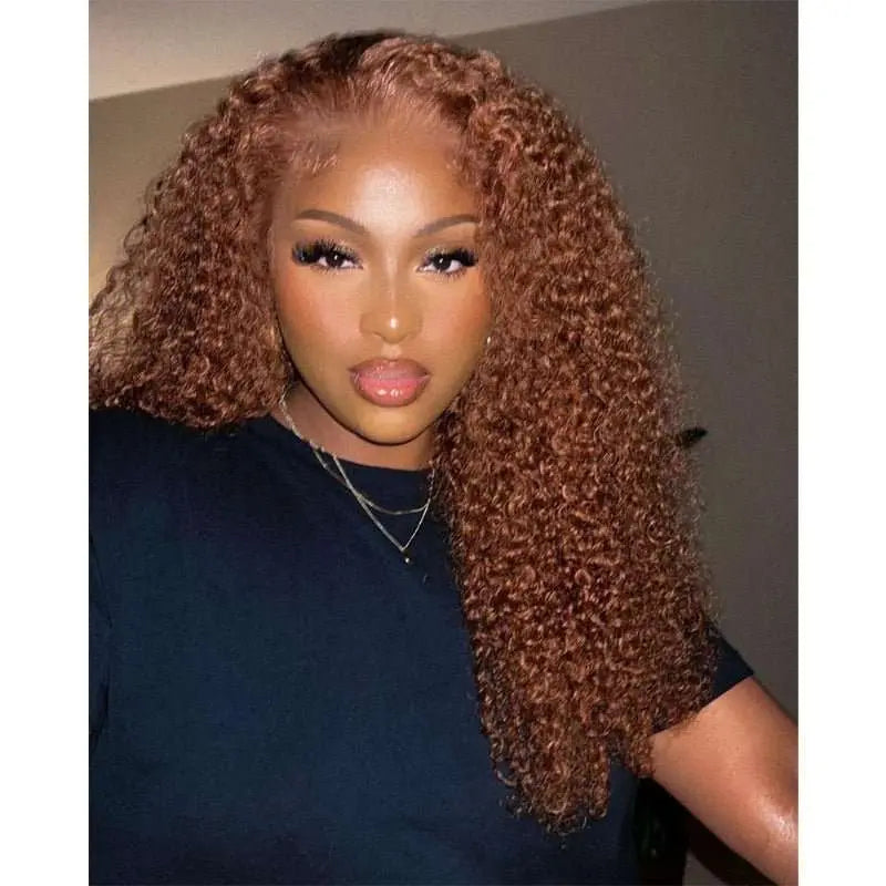 New Fashion Auburn Brown Hair Color Jerry Curly 4x4 13x4 Lace Front Wigs - Doaburu Hair