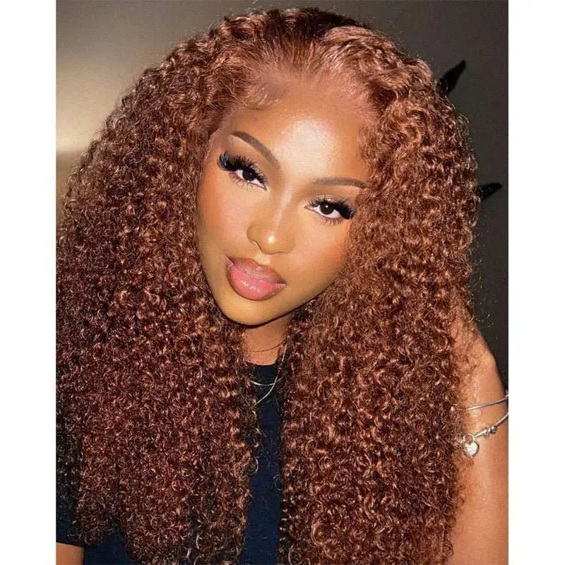 New Fashion Auburn Brown Hair Color Jerry Curly 4x4 13x4 Lace Front Wigs - Doaburu Hair