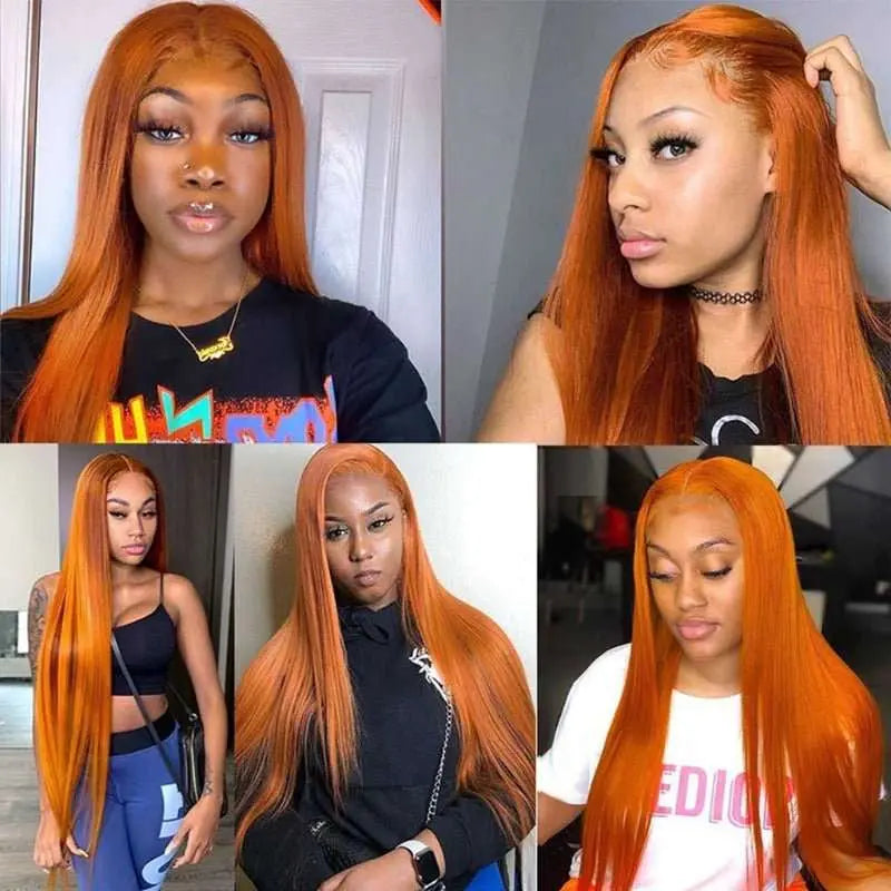 New Fashion Orange Color 13*4 Lace Frontal Wig Straight/Body Wave - Doaburu Hair