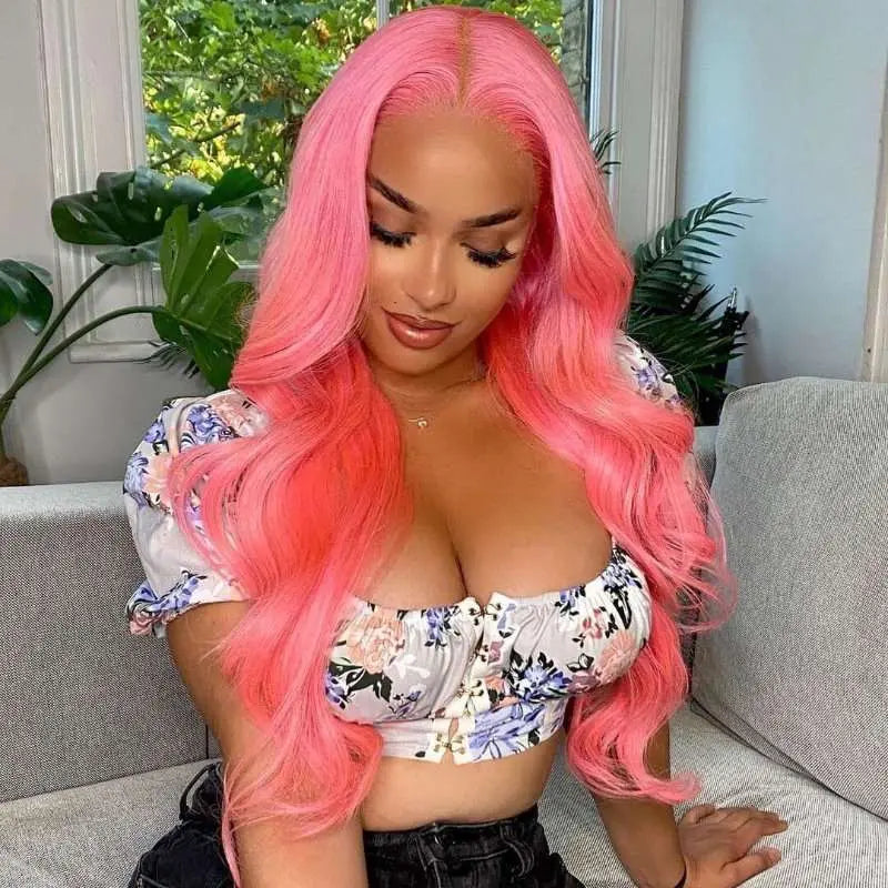 New Fashion Pink Color 13*4 Lace Frontal Wig Straight/Body Wave - Doaburu Hair