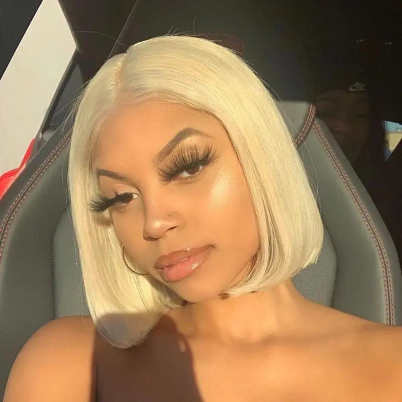 Princess Blonde 613 Color Short Straight 13*4 Lace Frontal Bob Wig - Doaburu Hair