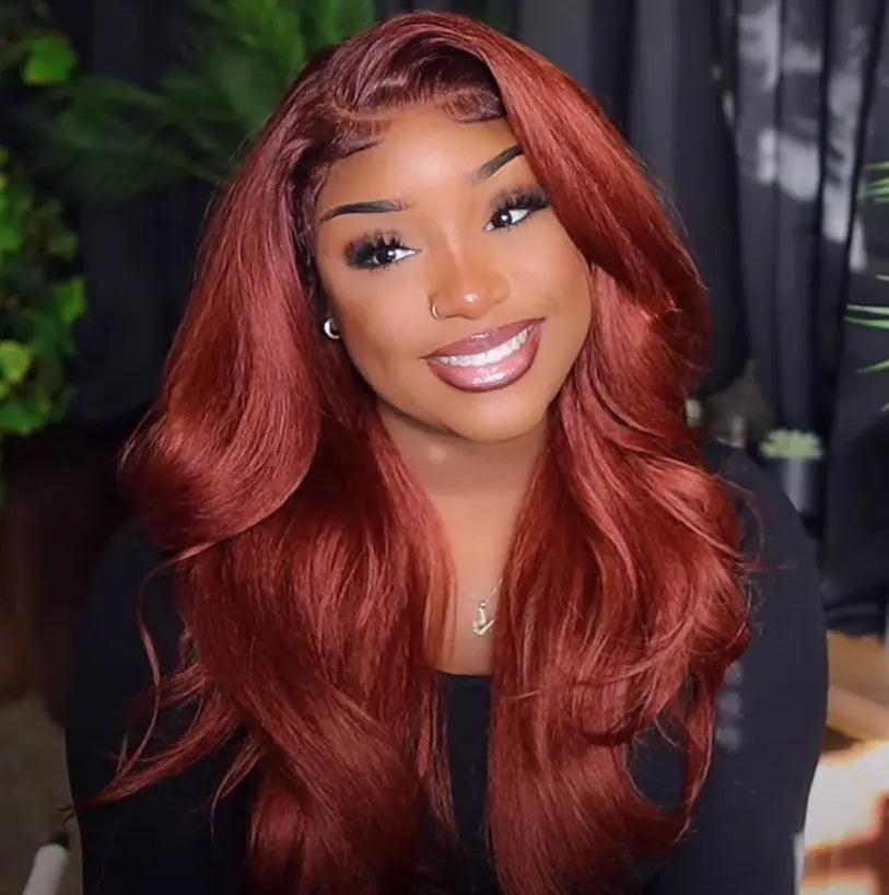 Reddish Brown Auburn Color Body Wave 13*4 Lace Frontal Wigs - Doaburu Hair