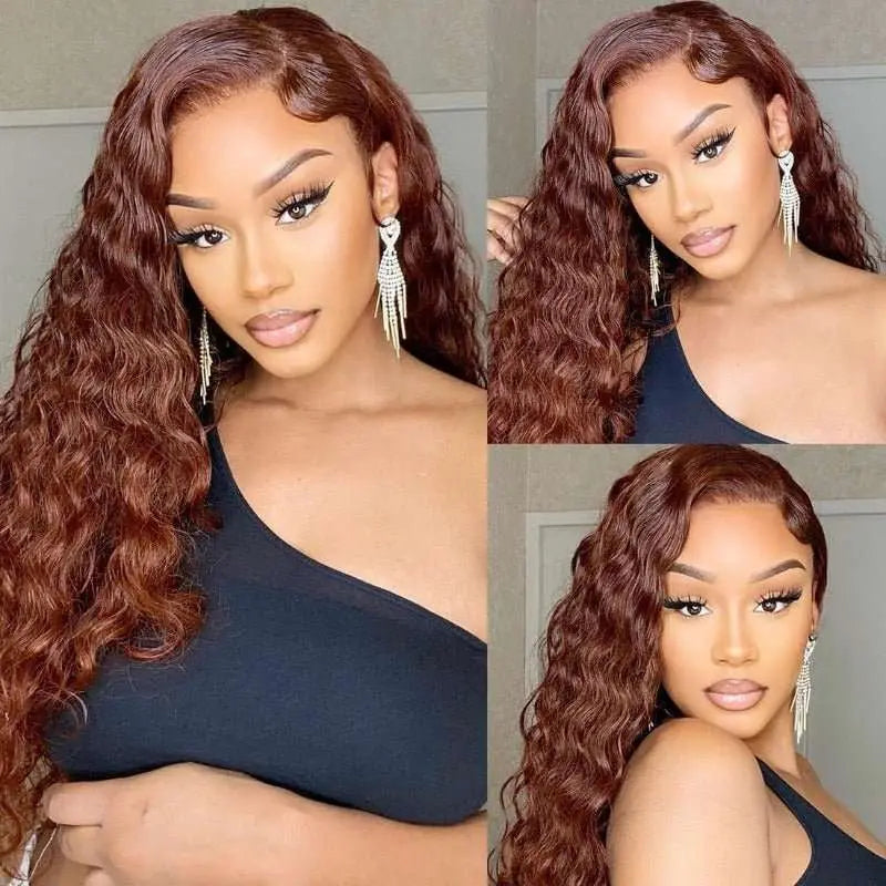 Reddish Brown Color Deep Curly Wave 4x4 13x4 Lace Front Wigs - Doaburu Hair