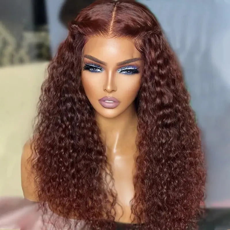 Reddish Brown Color Deep Curly Wave 4x4 13x4 Lace Front Wigs - Doaburu Hair