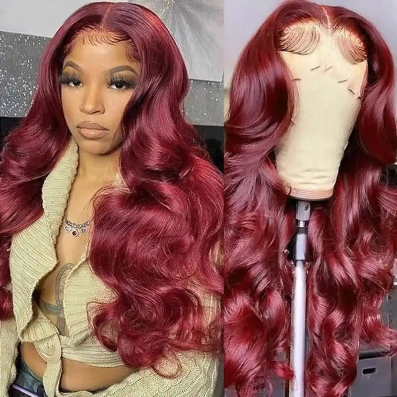 Burgundy Red Color 4x4 13x4 Body Wave Lace Frontal Wigs - Doaburu Hair