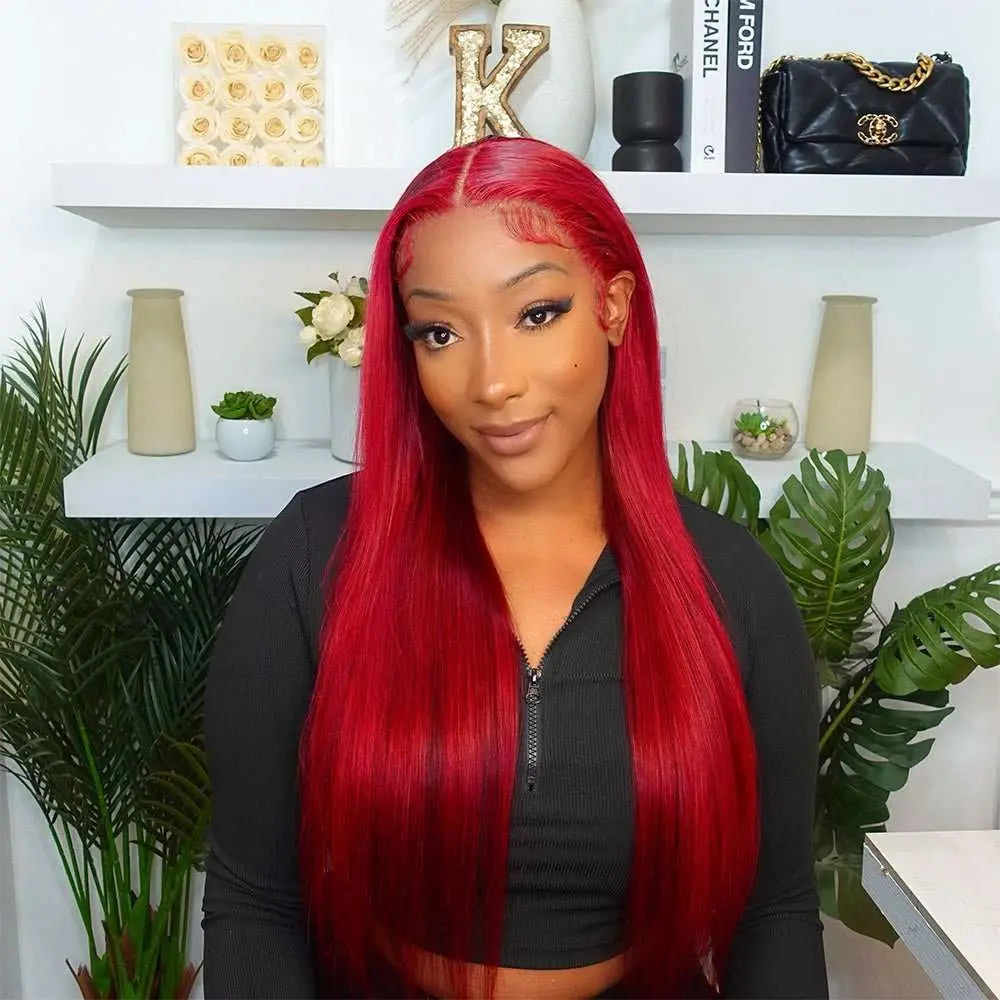 Redwine Color 4x4 13x4 Straight Lace Frontal Wigs - Doaburu Hair