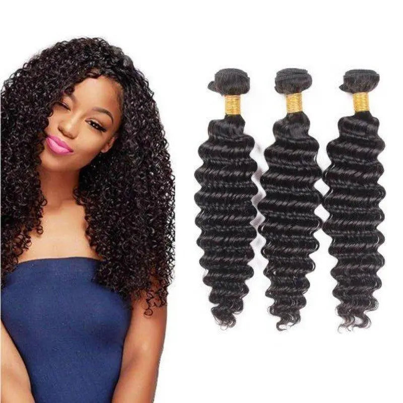 Remy Hair 3 Bundles Deep Wave Natural Black Brazilian Virgin Hair - Doaburu Hair