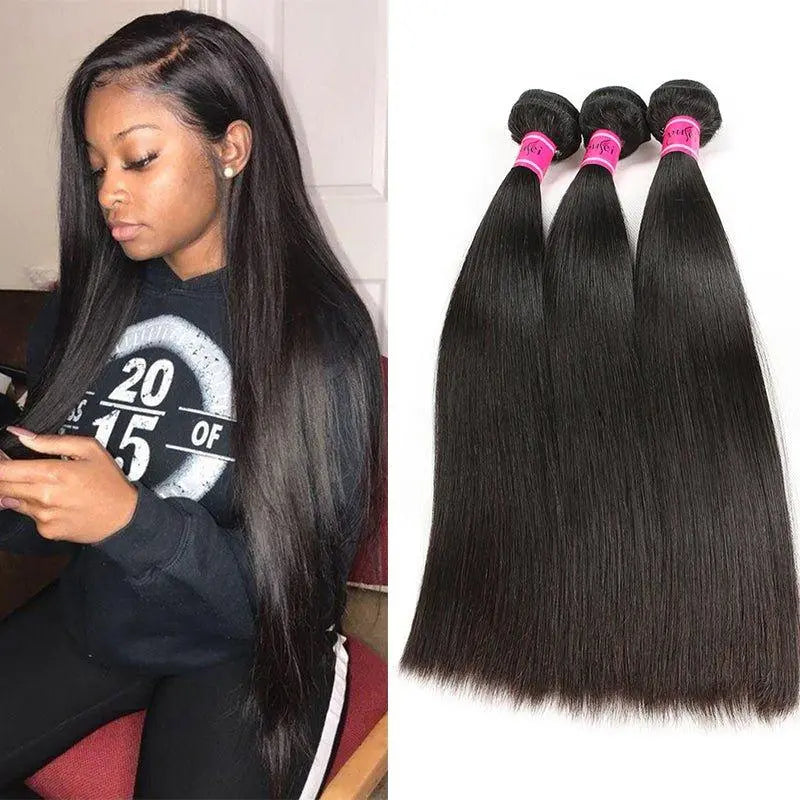 Remy Hair 3 Bundles Straight Natural Black Brazilian Virgin Hair - Doaburu Hair