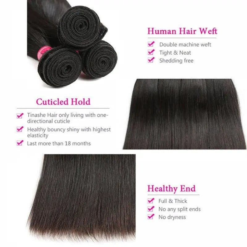 Remy Hair 3 Bundles Straight Natural Black Brazilian Virgin Hair - Doaburu Hair