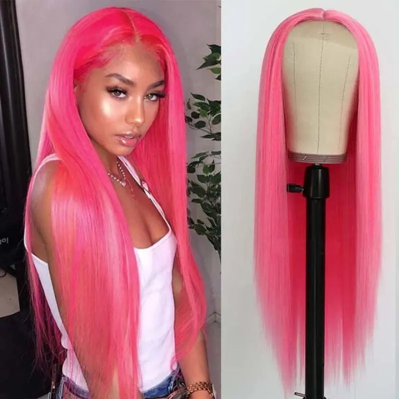 Rose Pink Color Straight Hair 13*4 Lace Frontal Wigs - Doaburu Hair