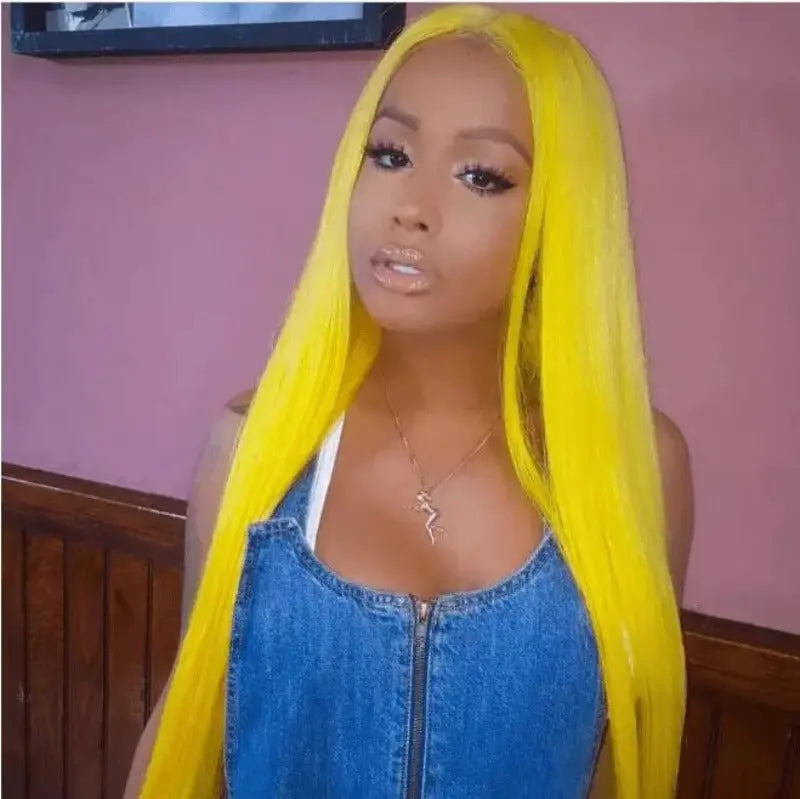 Sunny Yellow Color Straight Hair 13*4 Lace Frontal Wigs - Doaburu Hair