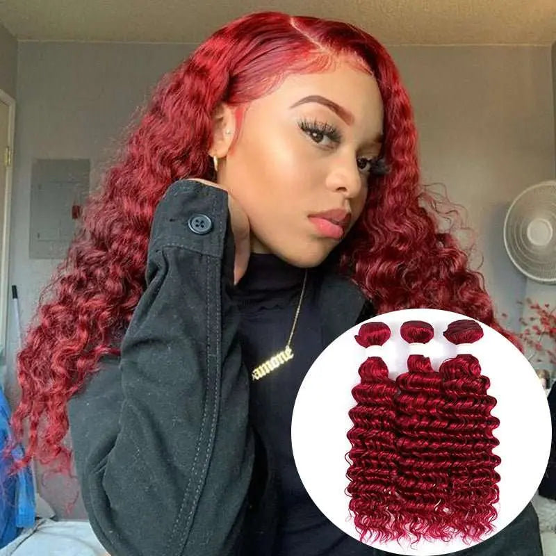 Vibrant Burgundy Red 13x4 4x4 Curly Wave Lace Frontal Wigs - Doaburu Hair