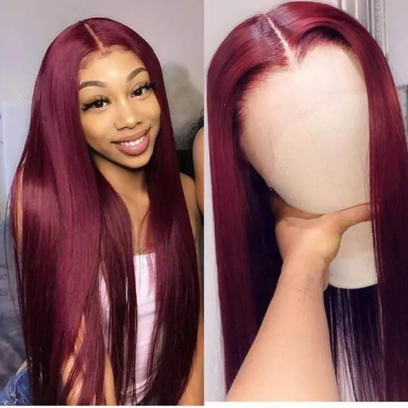 Vibrant Burgundy Red 4x4 13x4 Straight Lace Frontal Wigs - Doaburu Hair