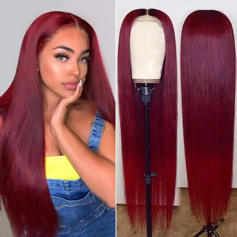 Vibrant Burgundy Red 4x4 13x4 Straight Lace Frontal Wigs - Doaburu Hair