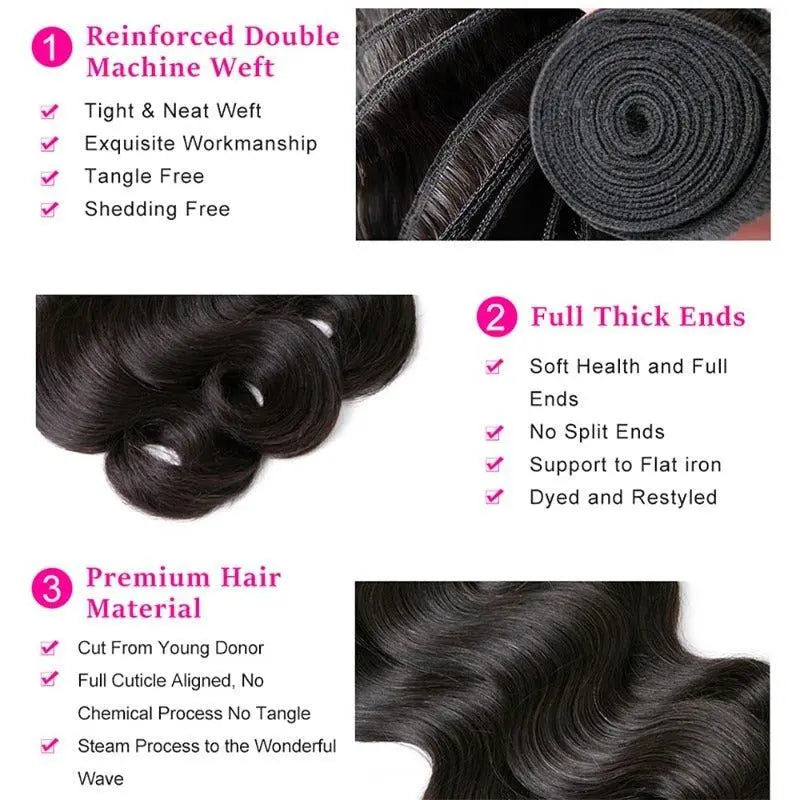 3 Bundles Body Wave Super High Class Premium Virgin Hair Natural Black - Doaburu Hair