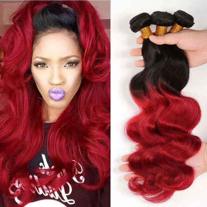 3 Bundles Straight T1B/Burgundy Red Color Brazilian Virgin Hair - Doaburu Hair