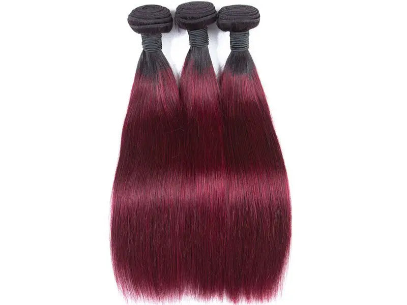 3 Bundles Straight T1B/Burgundy Red Color Brazilian Virgin Hair - Doaburu Hair