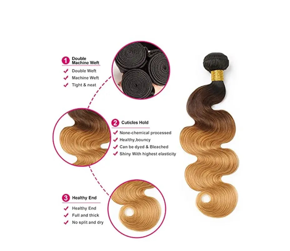 Remy Hair 3 Bundles T1B/27 T1B/4/27 Color Straight/Body Wave Brazilian Virgin Hair - Doaburu Hair