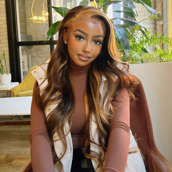 Brown Wig with Highlights Body Wave 13x4 Lace Front Wig 4×4 Closure Wig - Doaburu Hair