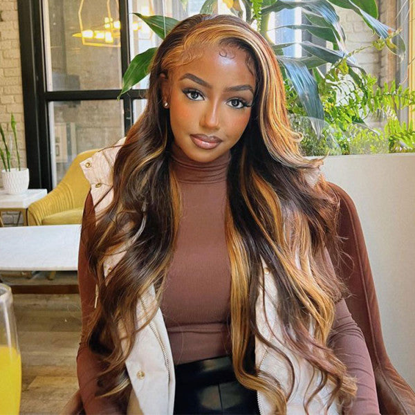 Brown Wig with Highlights Body Wave 13x4 Lace Front Wig 4×4 Closure Wig - Doaburu Hair