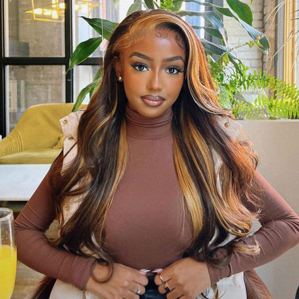 Brown Wig with Highlights Body Wave 13x4 Lace Front Wig 4×4 Closure Wig - Doaburu Hair