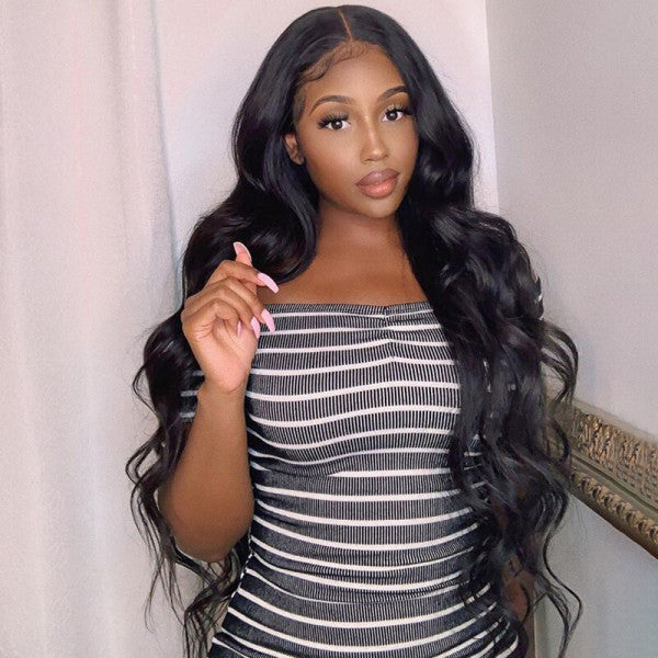 Glueless Wig Body Wave Transparent 13*4 Lace Frontal Wigs Natural Black - Doaburu Hair