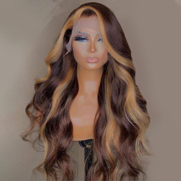Brown Wig with Highlights Body Wave 13x4 Lace Front Wig 4×4 Closure Wig - Doaburu Hair