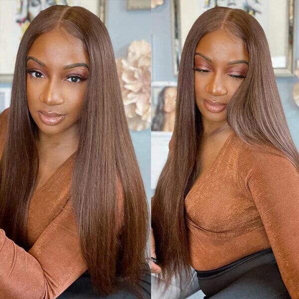 13x4 Lace Frontal Straight Wigs #4 Chocolate Brown Color 4x4 Closure Wig - Doaburu Hair