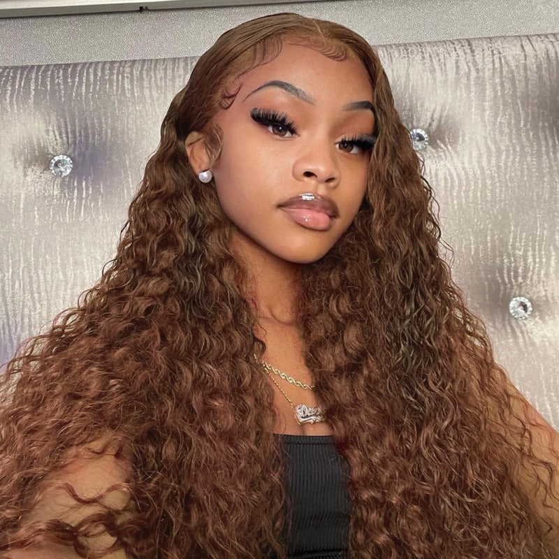 Warm Brown Deep Wave Chocolate Color Human Hair Lace Frontal Wigs - Doaburu Hair