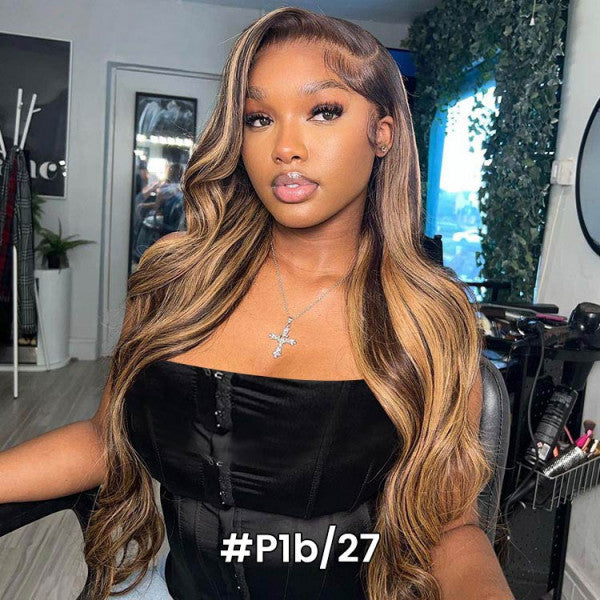 Honey Blonde Body Wave Highlights Mix Color Human Hair Lace Frontal Wigs - Doaburu Hair