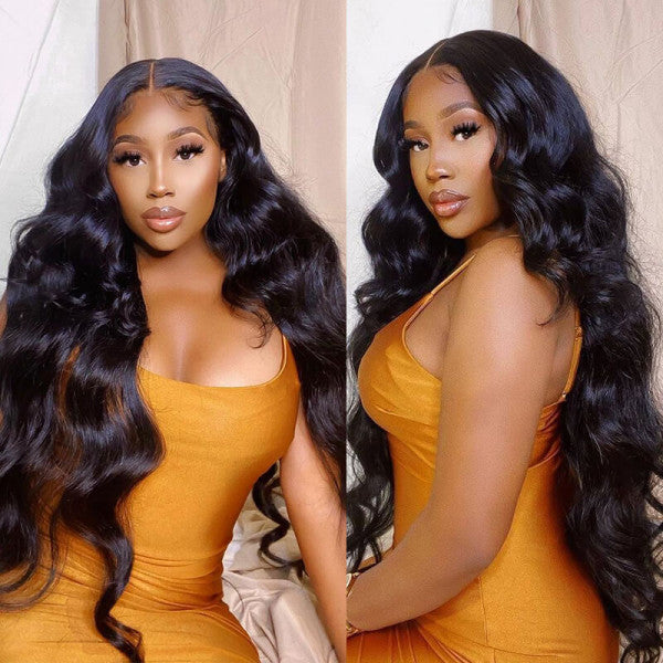 Glueless Wig Body Wave Transparent 13*4 Lace Frontal Wigs Natural Black - Doaburu Hair